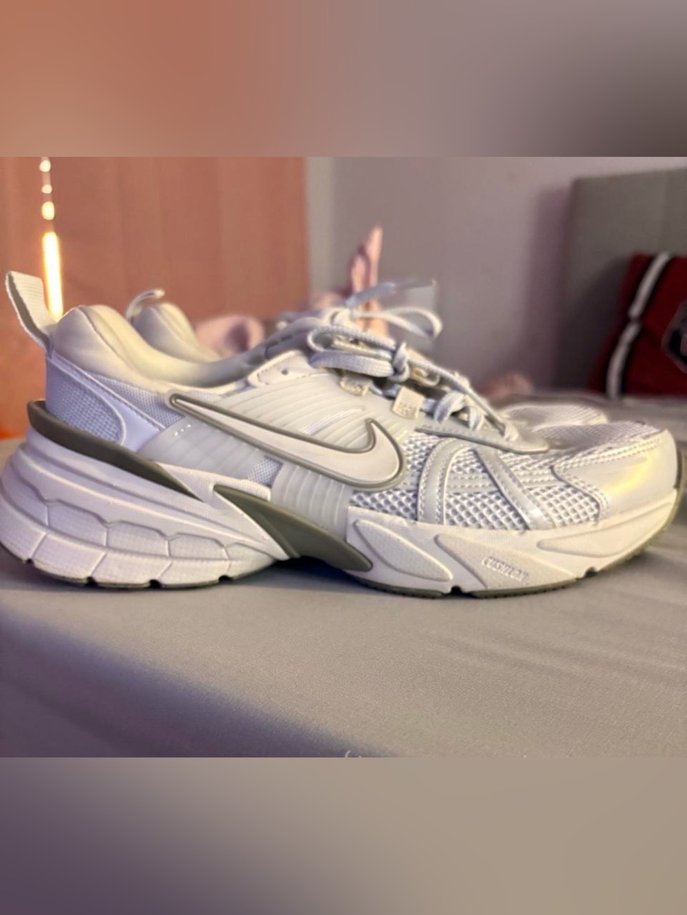 Women's Nike V2K Running Shoes in Photon Dust/Light Silver/White